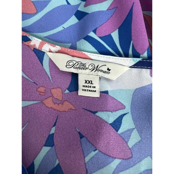 The Pioneer Woman Women's Blue Floral V-Neck Boho Blouse Tunic Top Plus Size XXL - Picture 8 of 10